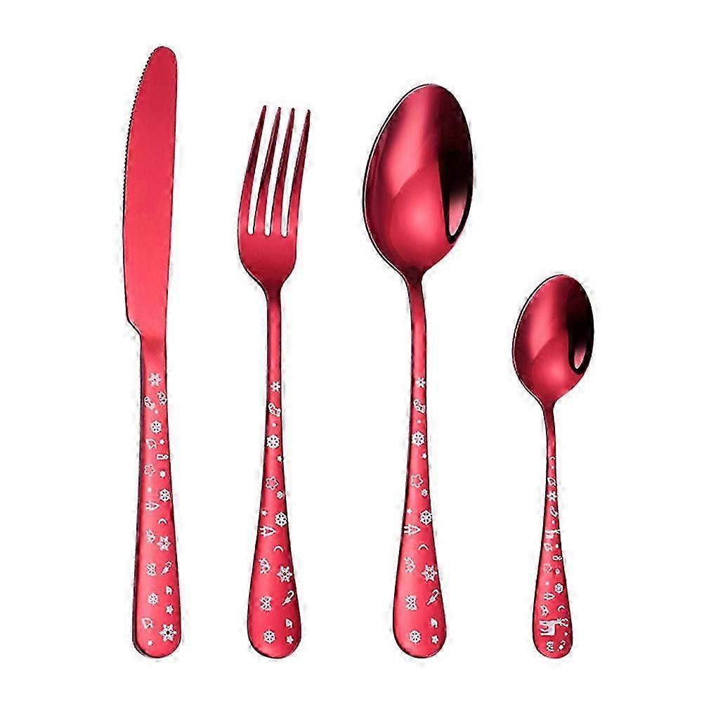 Stainless Steel Silverware Set Steel Tableware Eating Red Set Spoon Fork Knife Red Tableware Set Travel Utensils Set