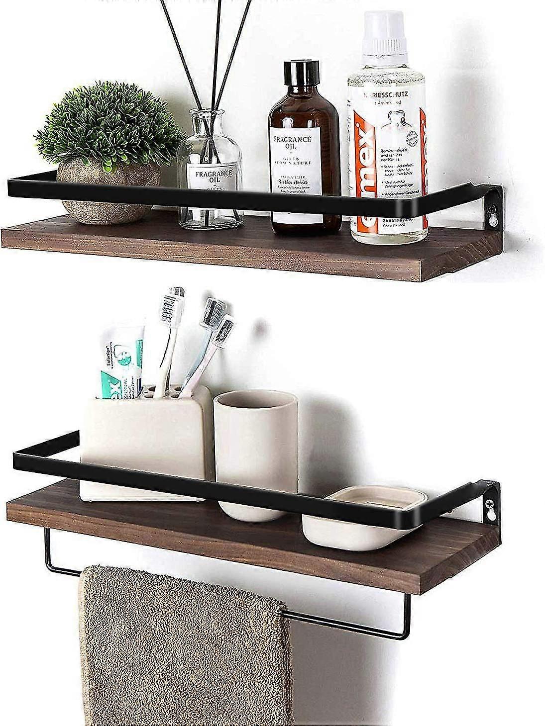 מדפים צפים מדפי אחסון תלויים על הקיר לחדר רחצה במטבח, סט של 2 חומים