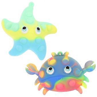 Cute Silicone Body Scrubber Set for Kids - Exfoliating Bath Brush in Crab & Sea Star Shapes - Fun Bath Time Essential