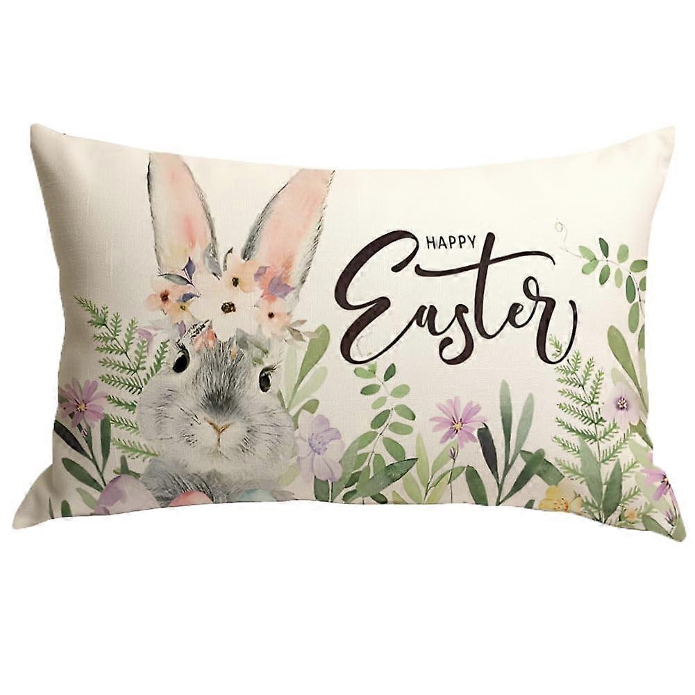 Easter Lumbar Pillow Cases 12x20 Inch Spring Rabbit Pillow Cases Colorful Flower Wreath