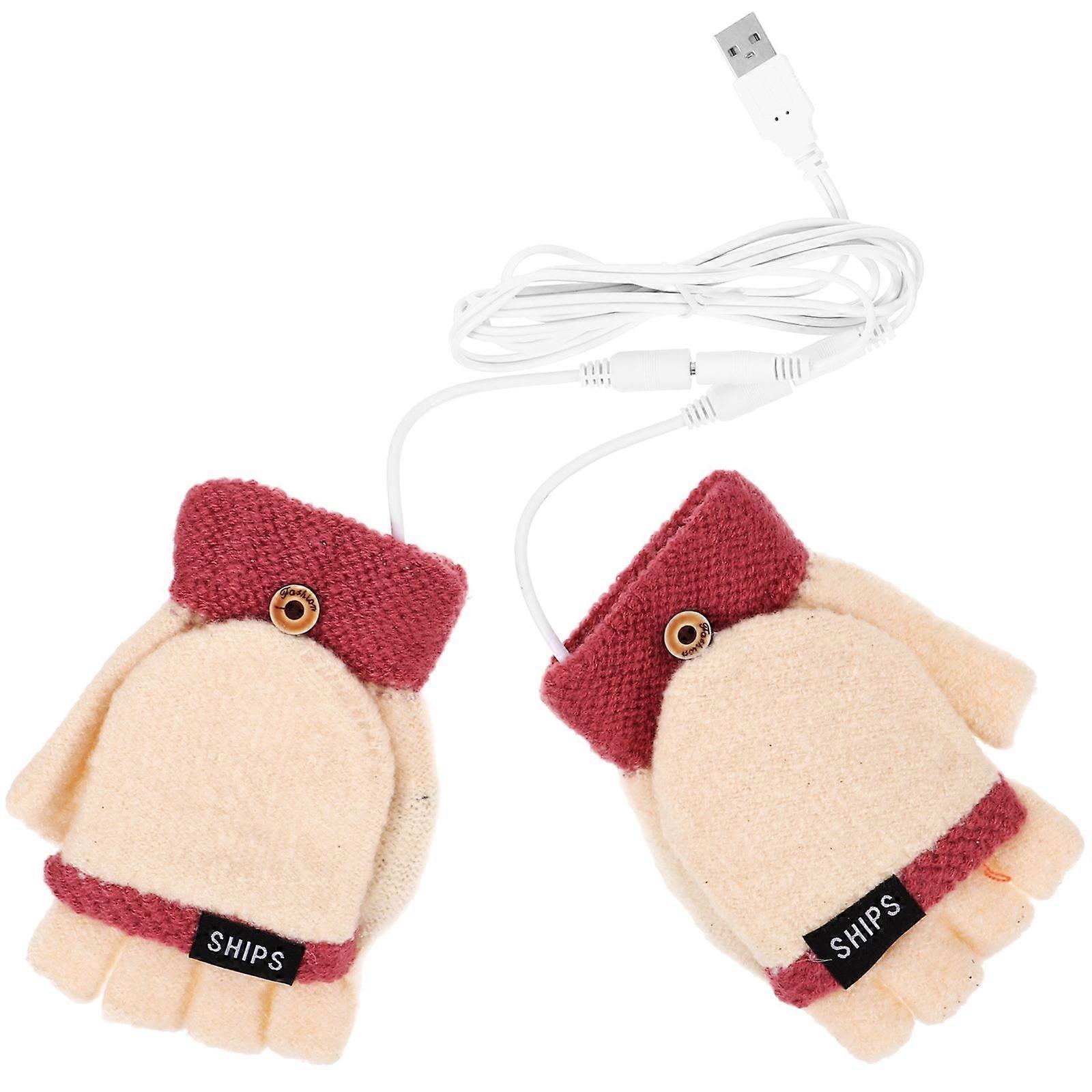 1 Pair USB Heated Gloves Adjustable Temperature Winter Full Half Finger Mitten