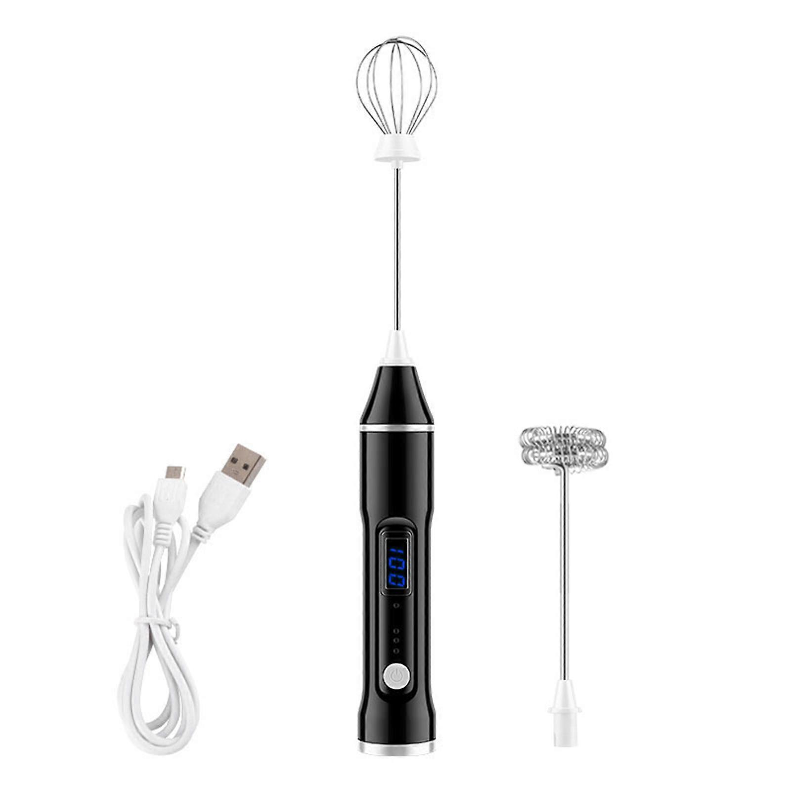 USB Hand Blender Mini Handheld Mixer with 2 x Whisk Egg Beater with LCD Display 3 Levels Adjustable for Kitchen Cooking