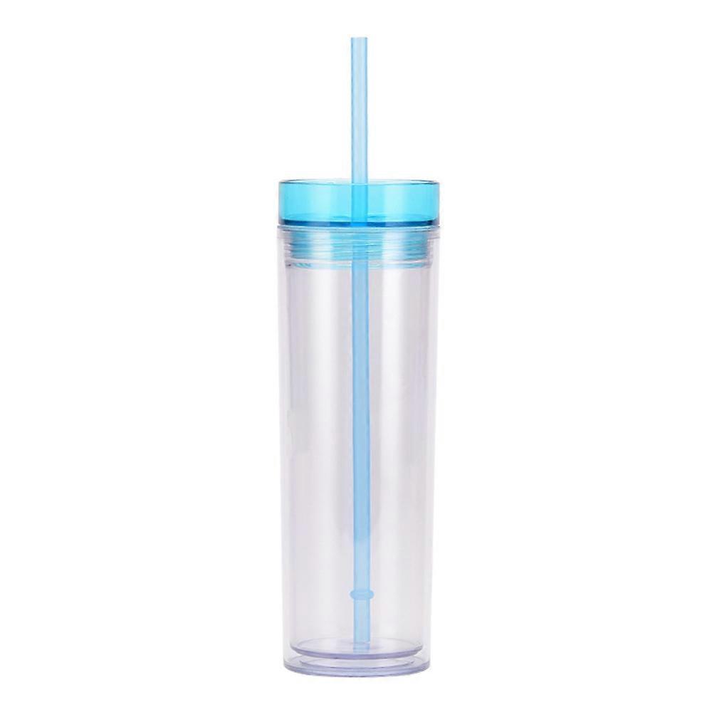 450ml transparent double-layer straw cup with colored lid, double-layer water cup with straw