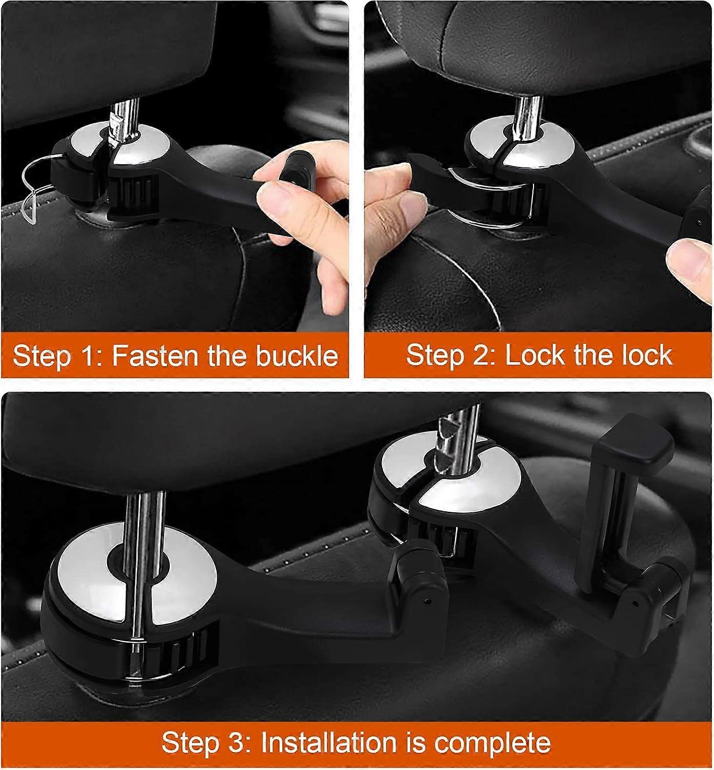 Car Headrest Hook with Phone Holder, 2pcs (Silver)