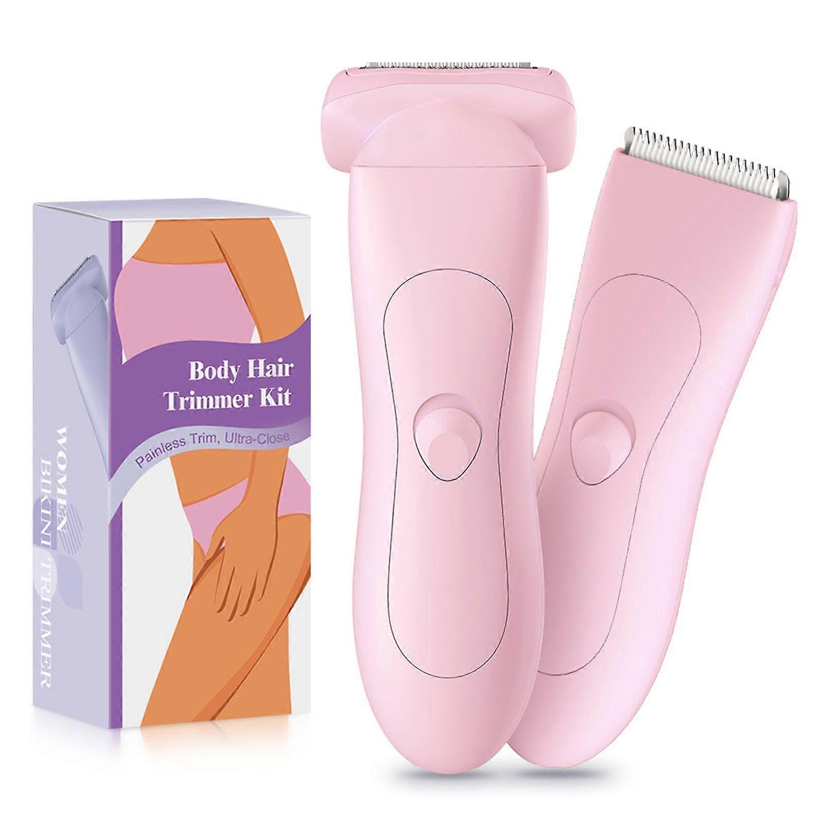 2 in 1 Women's Electric Razor Dual Head Bikini Trimmer, Wet/Dry Painless Lady Shaver for Pubic Underarm Hair Removal