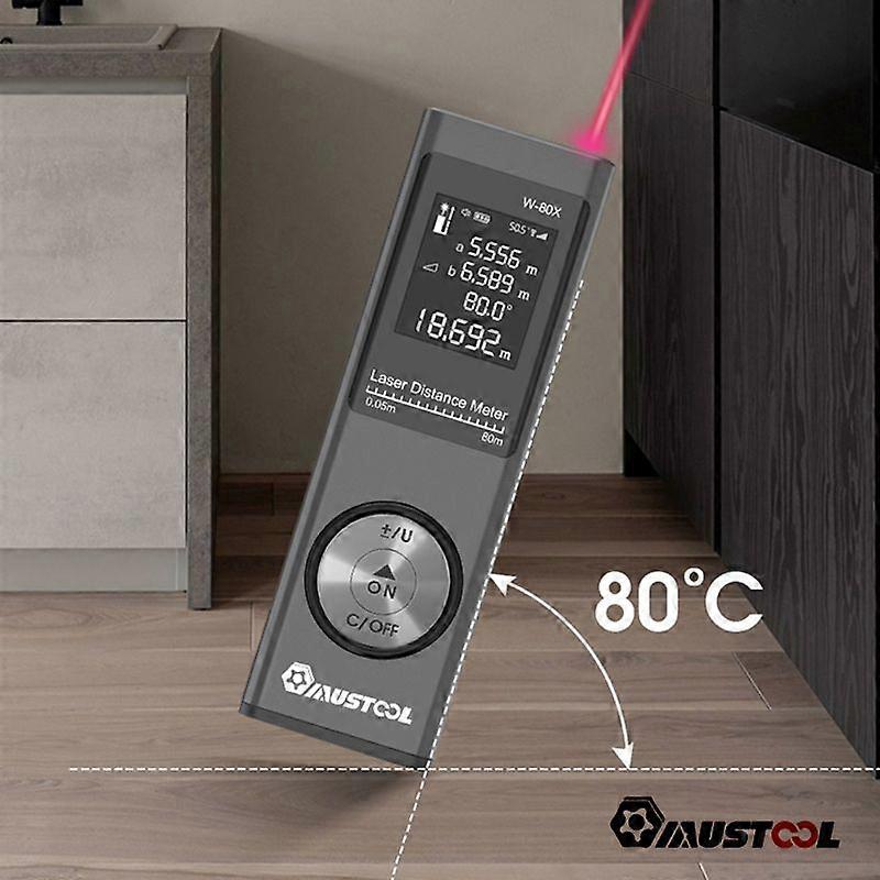 80m mini Digital Laser Rangefinder & Electronic Angle Sensor M/In/Ft Unit USB Pythagorean Mode Distance Area Volume Measure