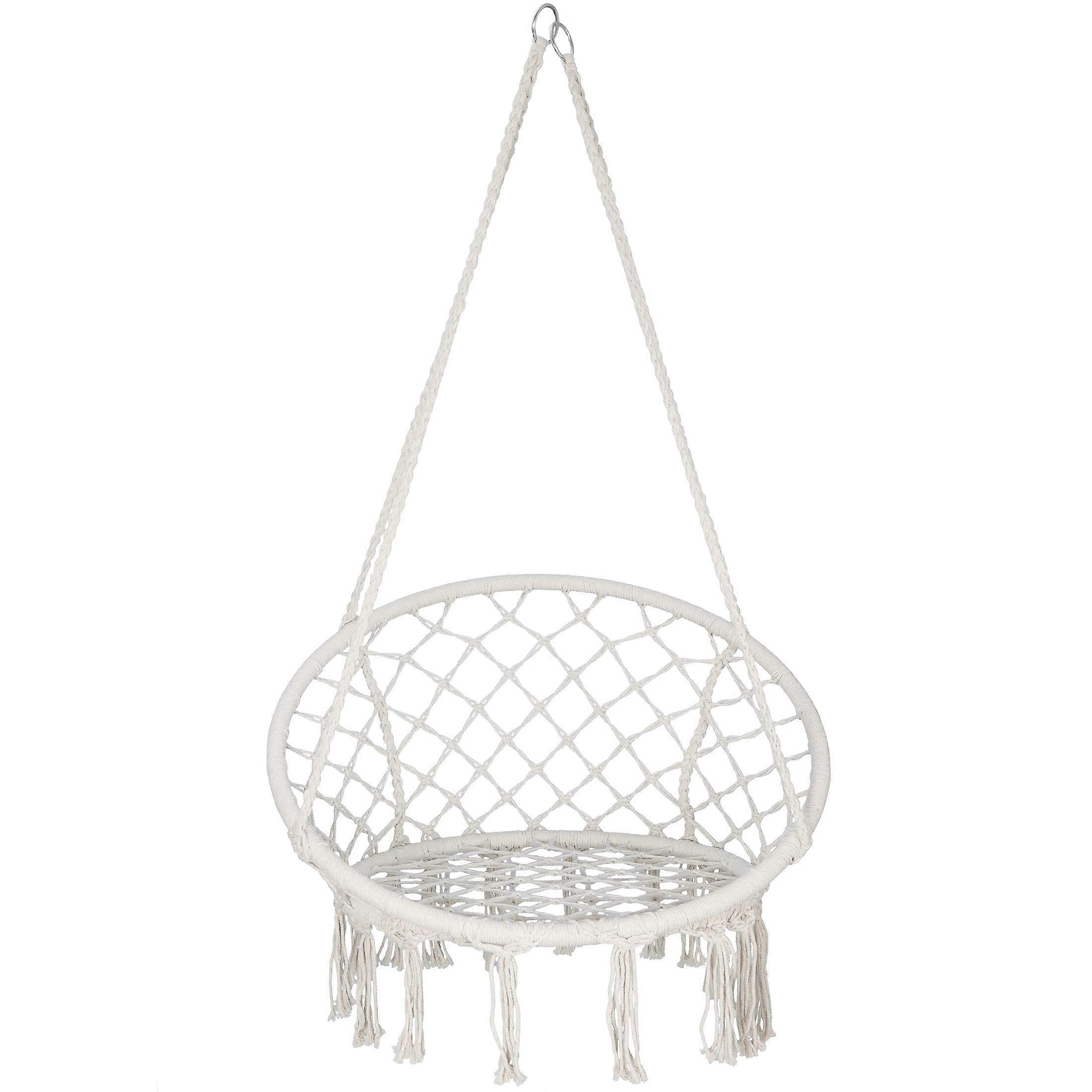 Hammock Chair Macrame Swing, Bohemian Style Round Hanging Chair, Handmade for Indoors/Outdoors, Max 260Lbs