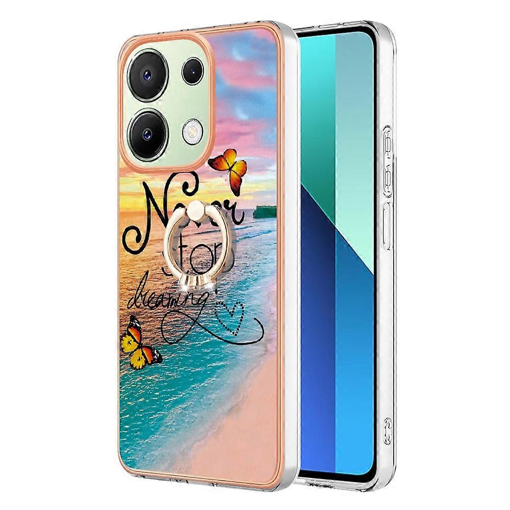For Xiaomi Redmi Note 13 4G Case with Ring Kickstand IMD Marble Pattern TPU Back Cover