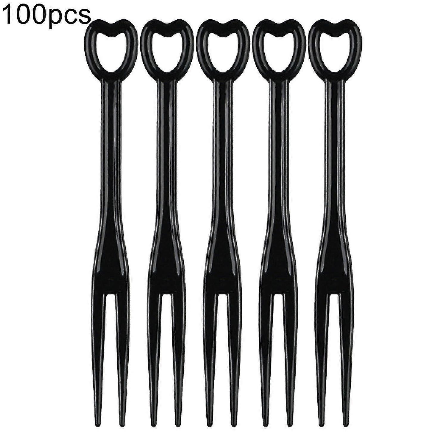 100Pcs/Set Multi-use Disposable Fruit Fork Plastic Adorable Heart Shape Handle Dessert Fork for Home