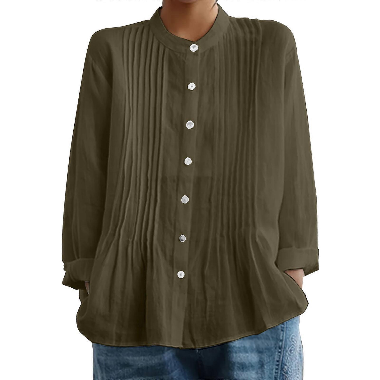 Women’s Pleated Shirt With Retro  Front Pleats – Soft Linen Like Fabric  Easy   Regular Fit  Elegant Design