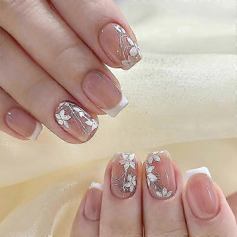 24 Fake Nails Pcs Spring Square Press on Nails Short Medium French