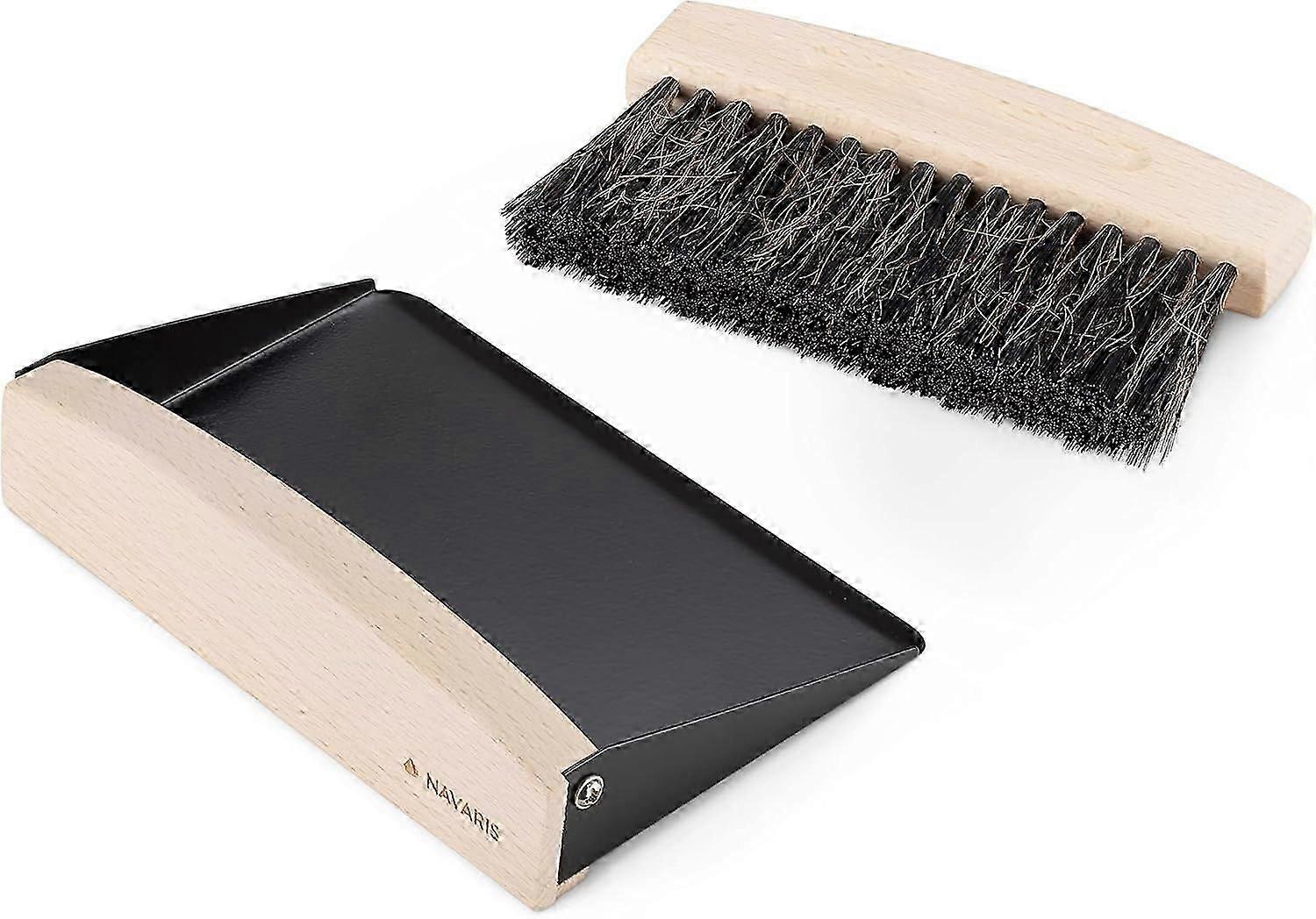 Small Dustpan and Brush Set - Wooden Mini Dustpan Brush - Black