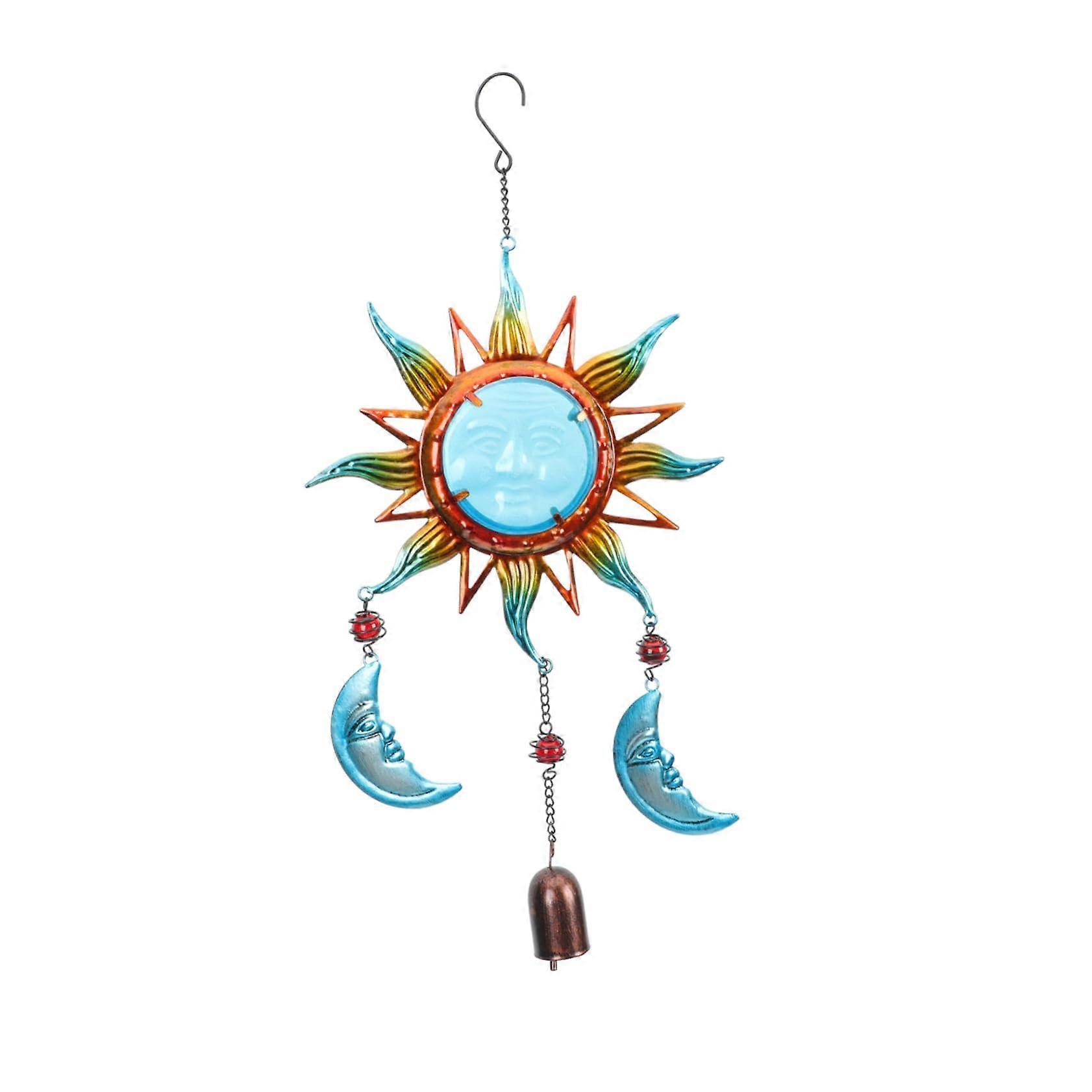 Sun Moon Wind Chime Pendant Vintage Metal Garden Decor for Home Balcony Patio with Calming Sound and Elegant Design