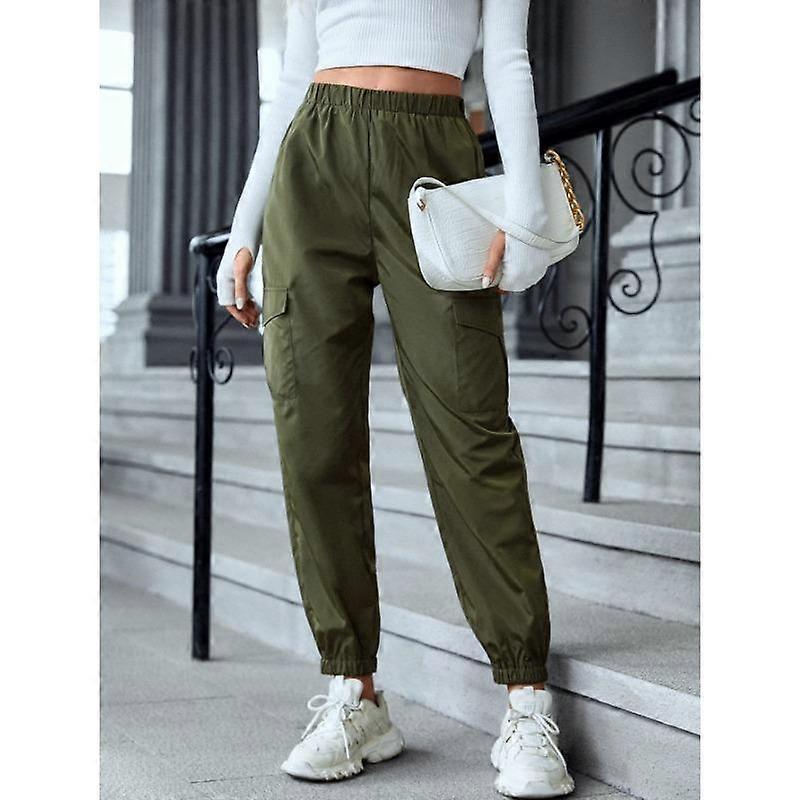 Women's Pants Plus Size Solid Colour Casual Work Pants Multi-Pocket Calf Pants