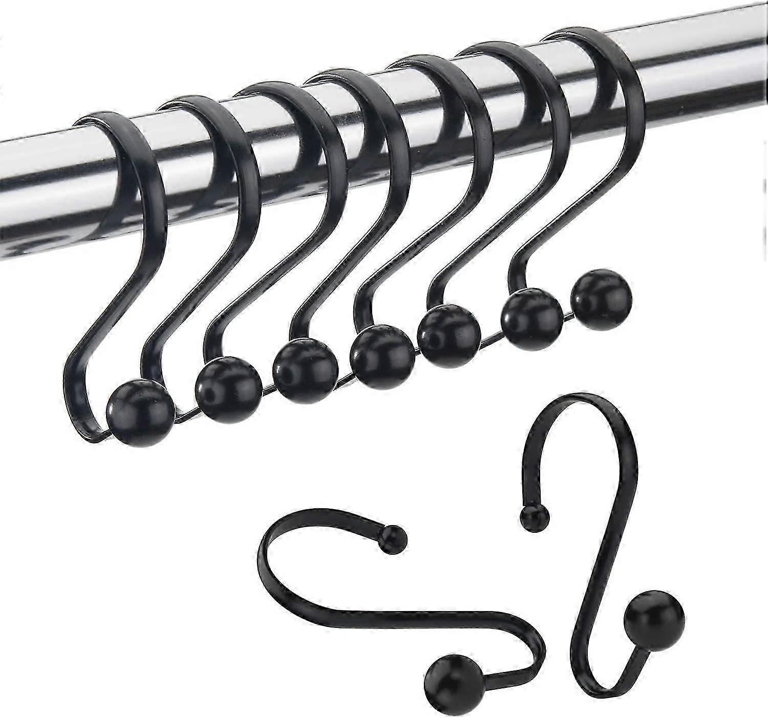 Rust-Resistant Metal Shower Hooks - 12 Pack, Black