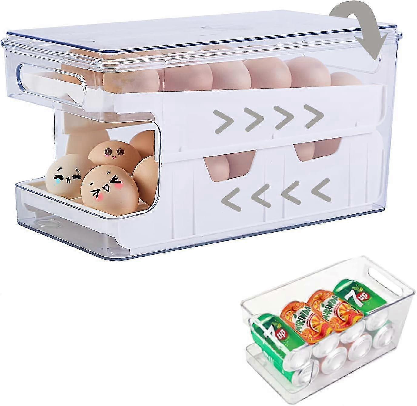 Egg Holder for Refrigerator, 24-Count Egg Organizer with Lid - White