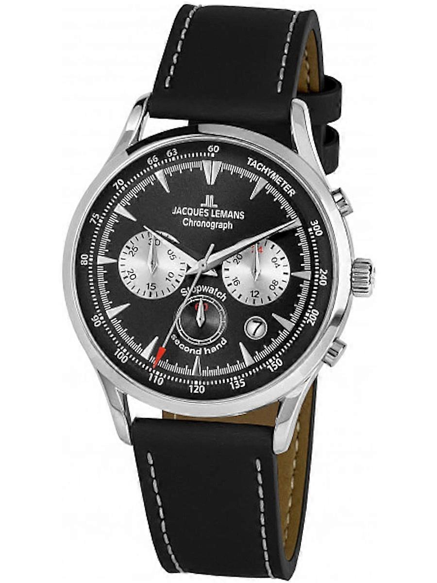 Jacques Lemans Schwarz Echtes Leder Retro Classic 1-2068A Herrenuhr