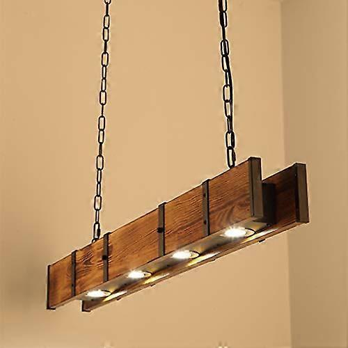 Pendant Light Wood Rustic Retro Height Adjustable Industrial Lamp 4 Lights