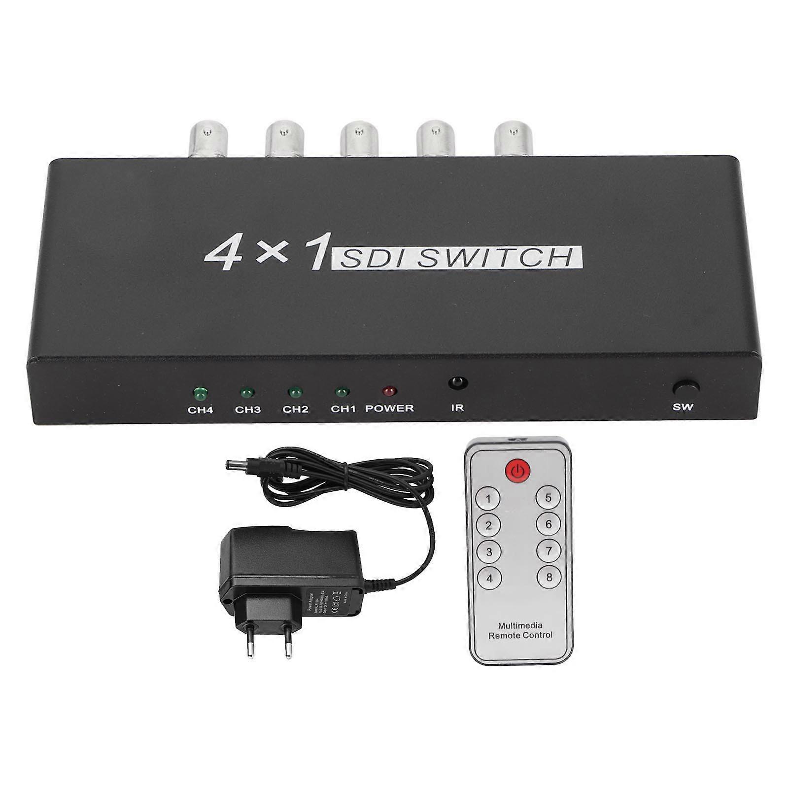 4x1 SDI Switch 4 Input 1 Output 1080p Resolution SDI 3G HD SD SDI with Remote Control for TV Stations Security Surveillance EU Plug 100-240V
