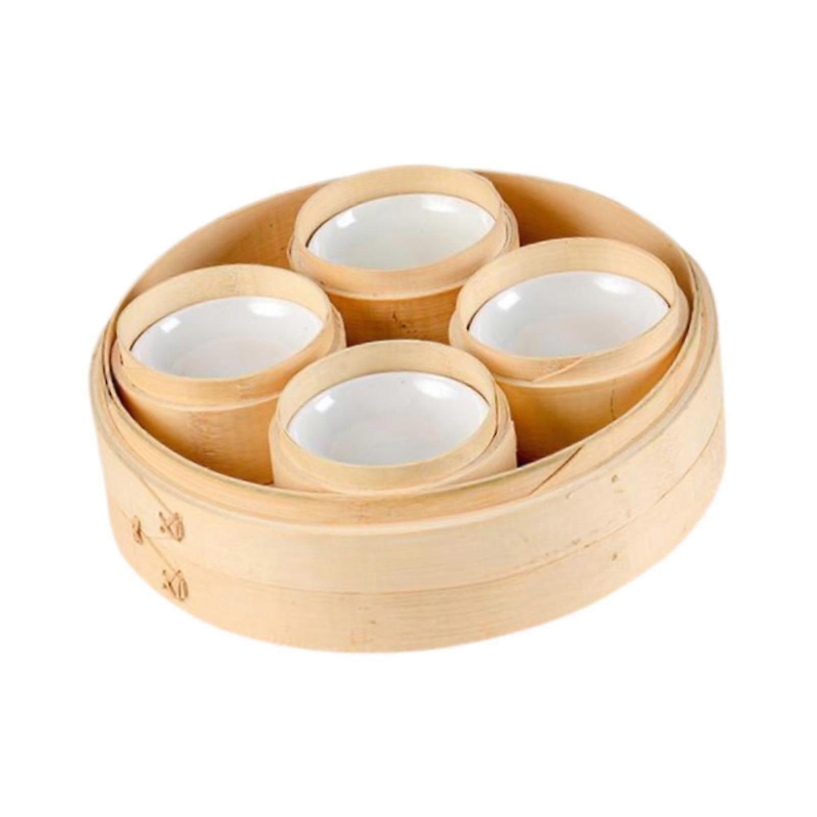 Bamboo Steamer with 4 Bowls for Steaming Bread, Rice, and Vegetables