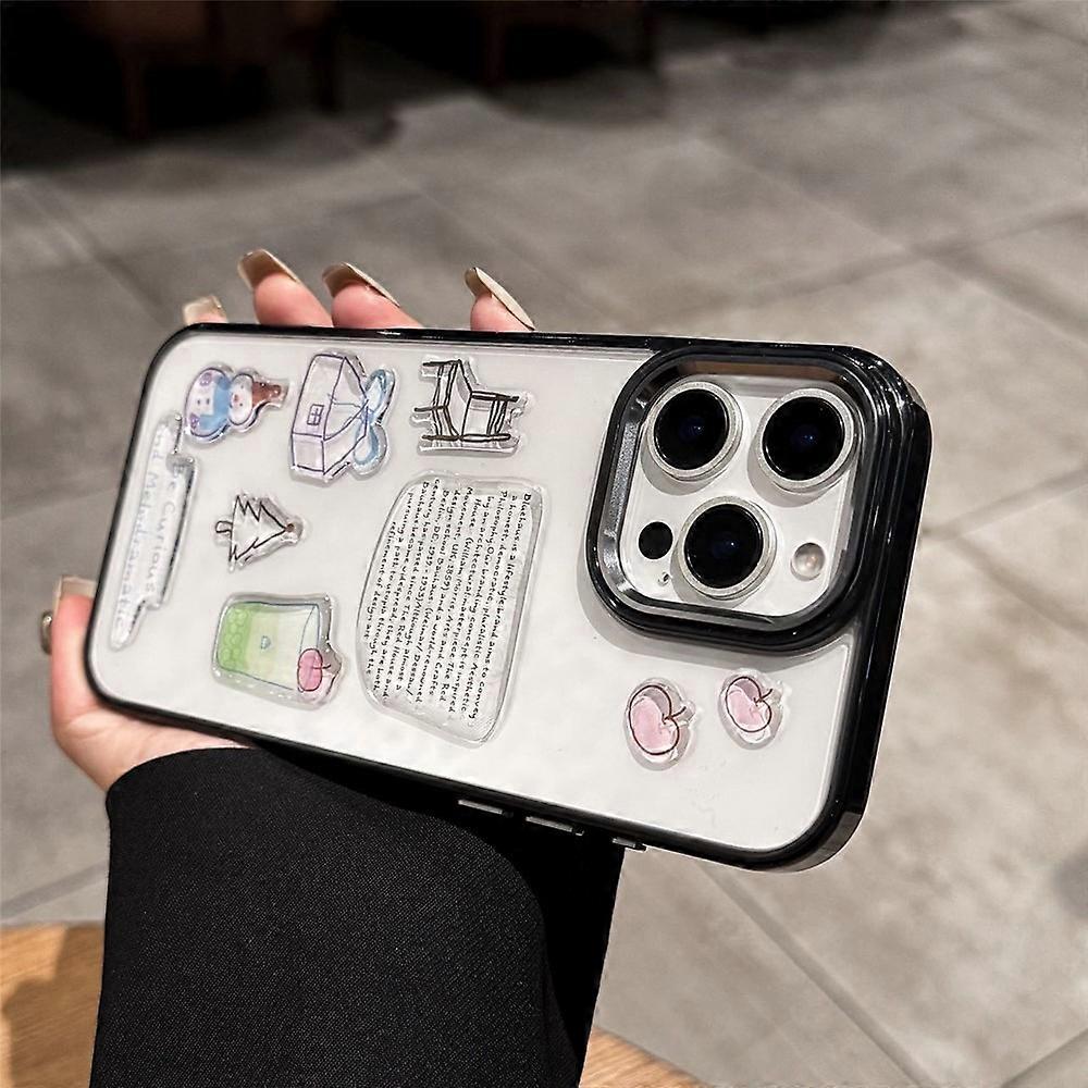 Compatible For iPhone 16 Pro Max Clear Phone Case TPU Back Cover with 3D Pattern Sticker