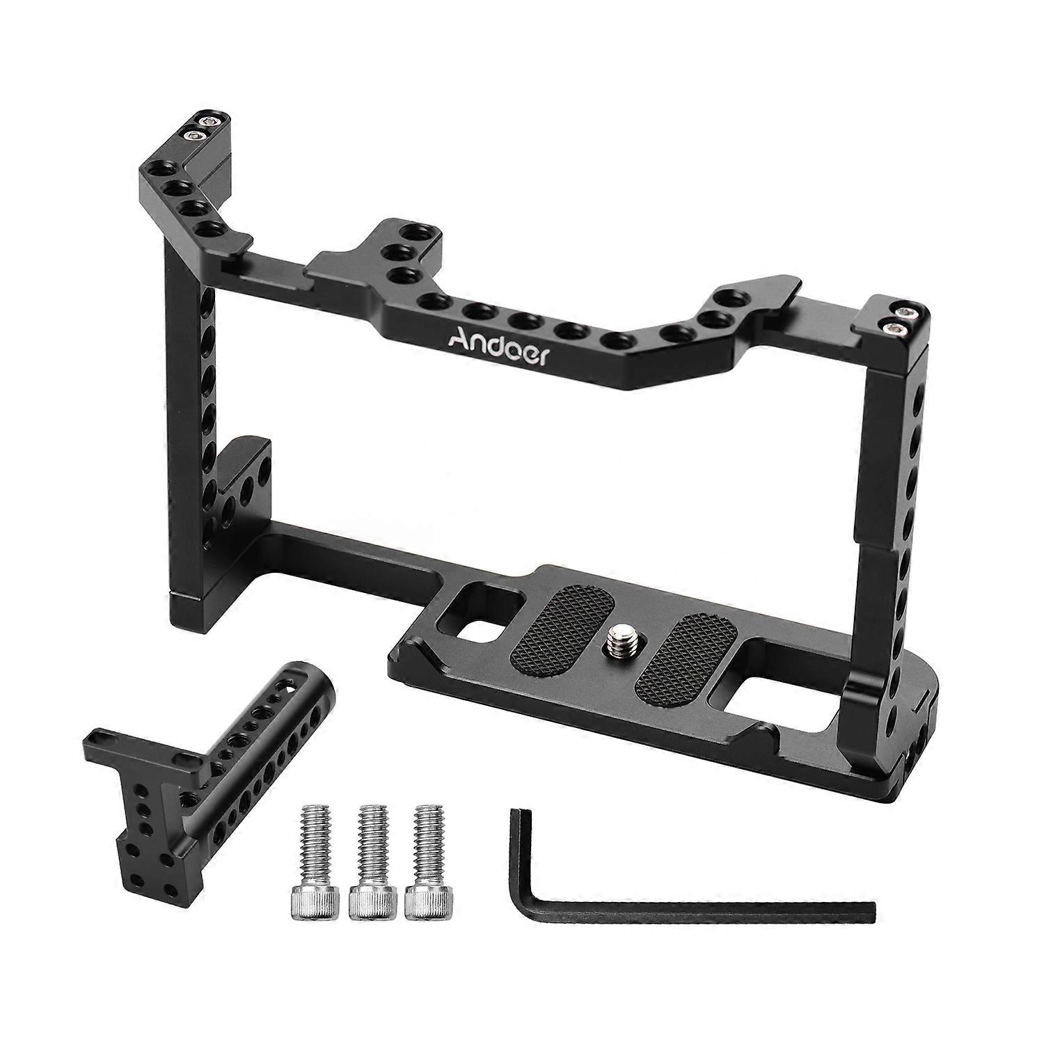 Andoer Camera Cage + Top Handle Kit Aluminum Alloy with Dual Cold Shoe Mount 1/4 Inch Screw Compatible with Canon EOS 90D/80D/70D DSLR Camera