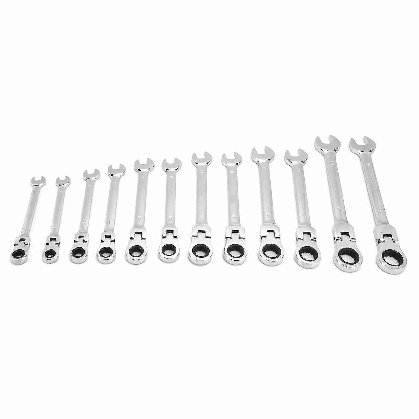 12 Piece Metric Combination Ratchet Wrench Set 8-19mm Chrome Vanadium Steel with Storage Bag and Movable Head