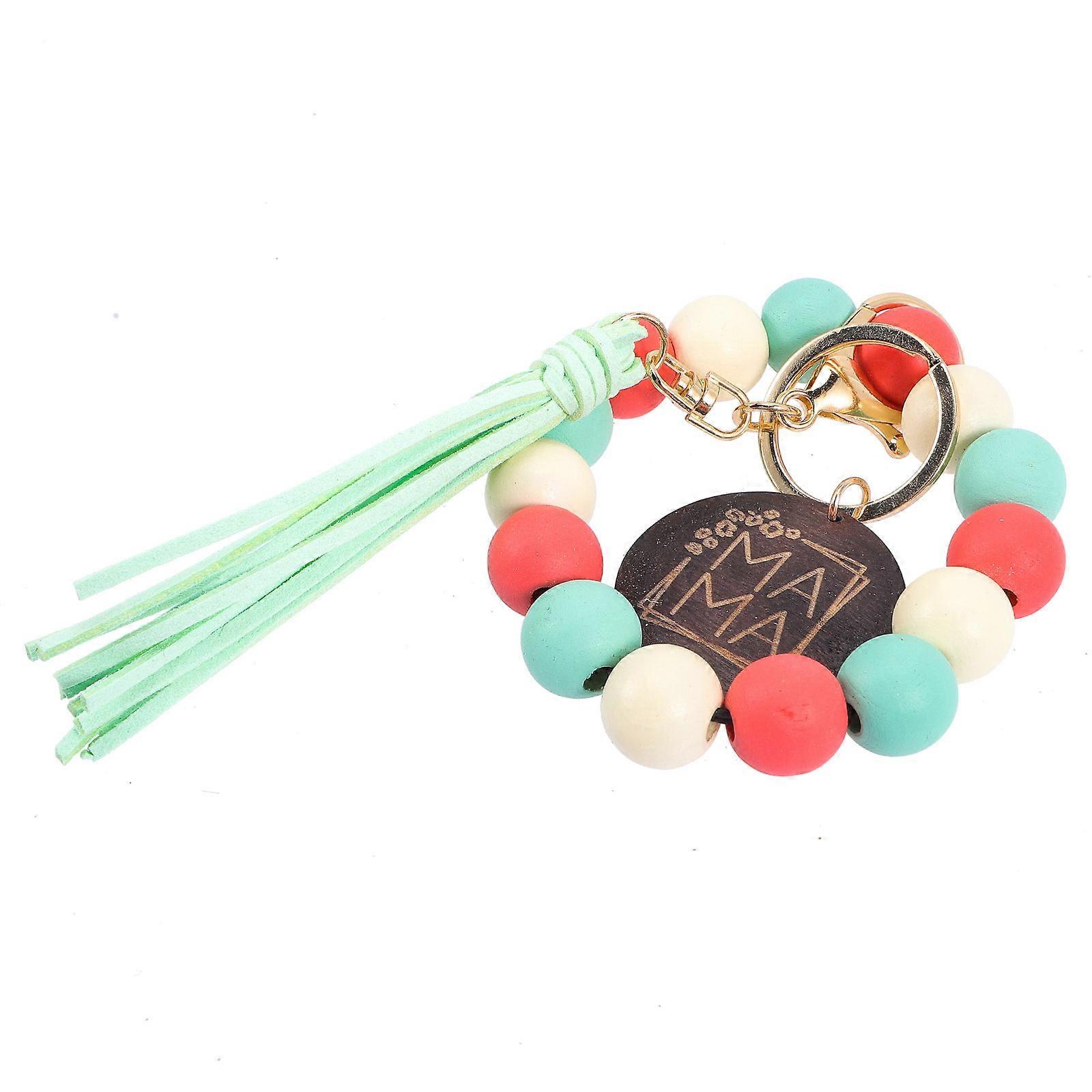 Key Chain Wristlet Traveling Accessory Simple Style Round Beads Tassel Design 1Set