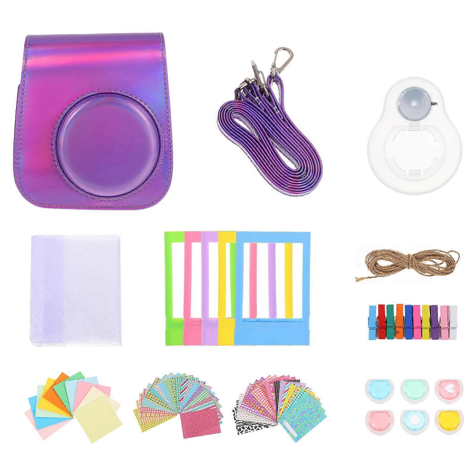 Shockproof Camera Bag Protective Rectangular Chic Accessory Storage for Instant Camera Violet 12x14cm Adjustable Shoulder Strap 1Set