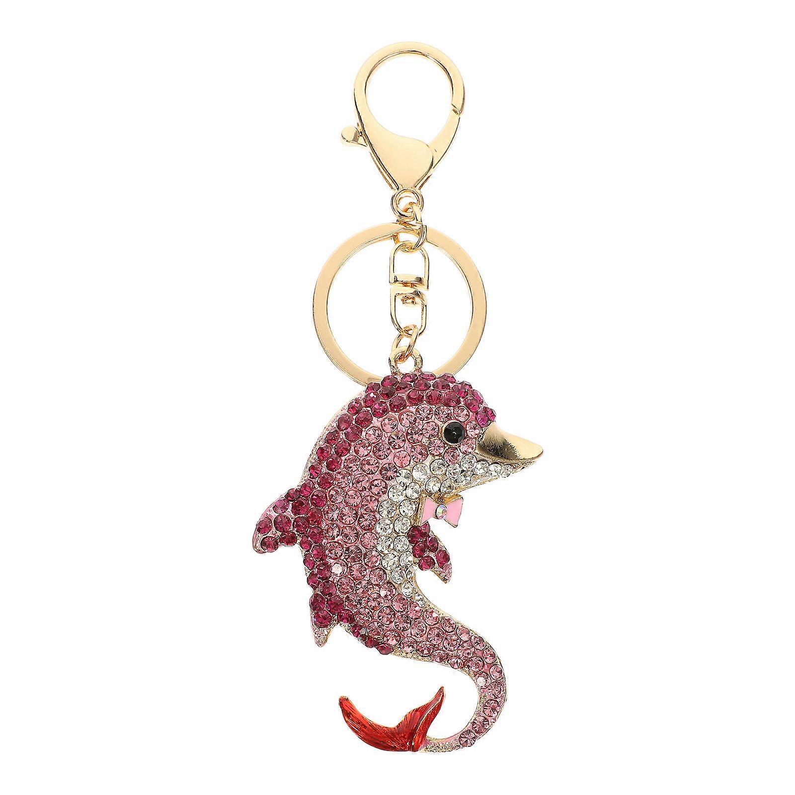 Dolphin Key Chain Charm Handbag Charms Daily Use Pink Rhinestone Zinc Alloy Simple Design 1Set