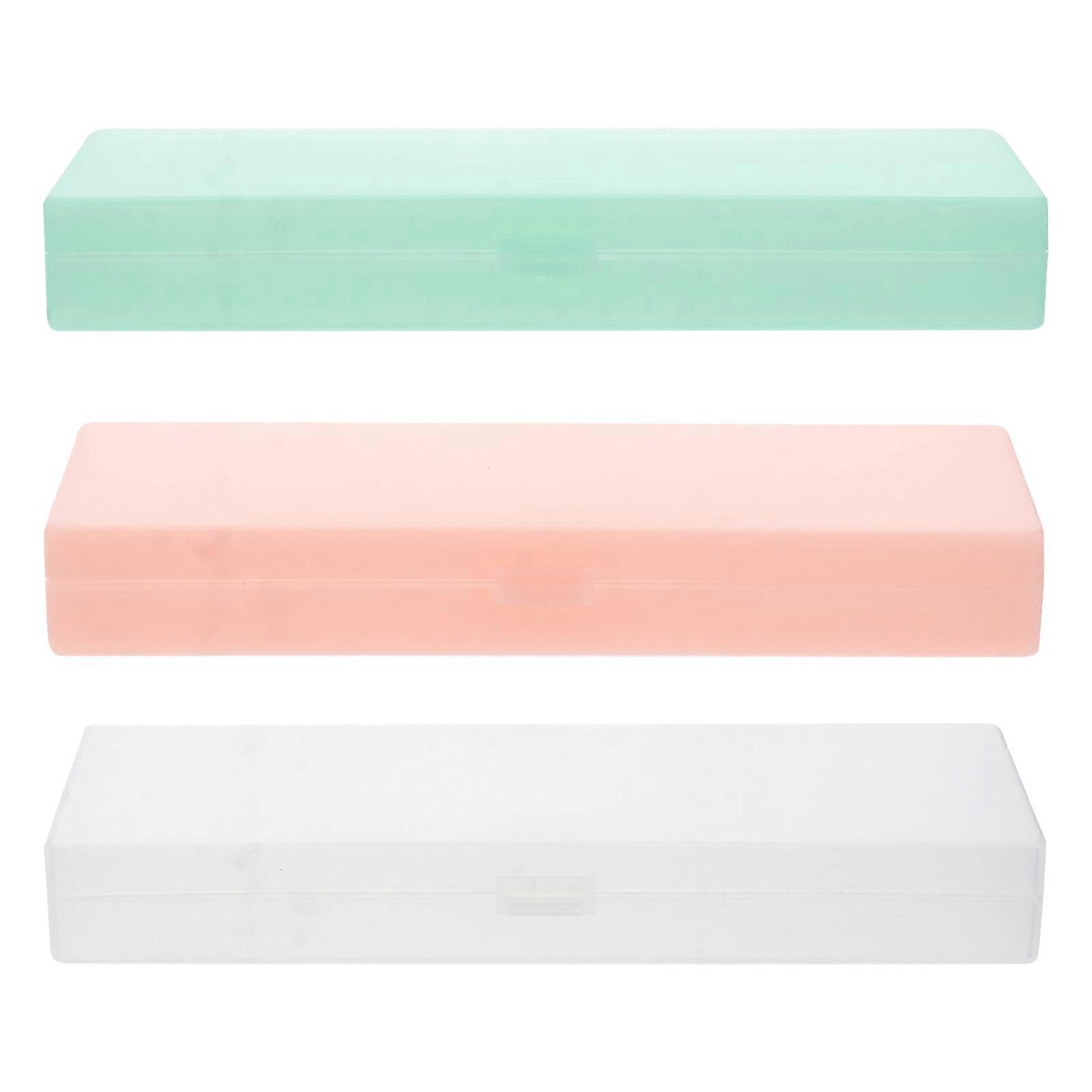 Pencil Case Pencil Box for School or Office Rectangular Simple Design PP Plastic Stationery Storage 3Pcs
