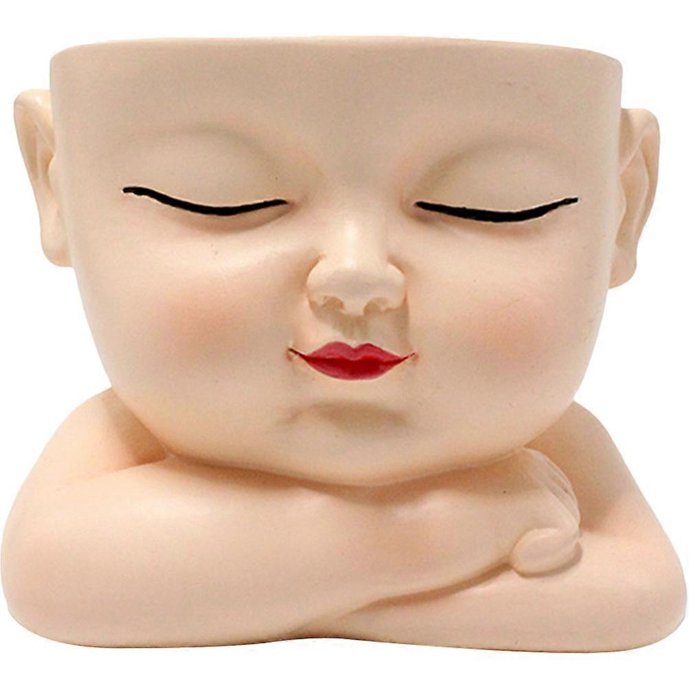 Cute Planter Pot Resin Flowerpot Face Shape Garden Style 12x10x9cm 1Pack