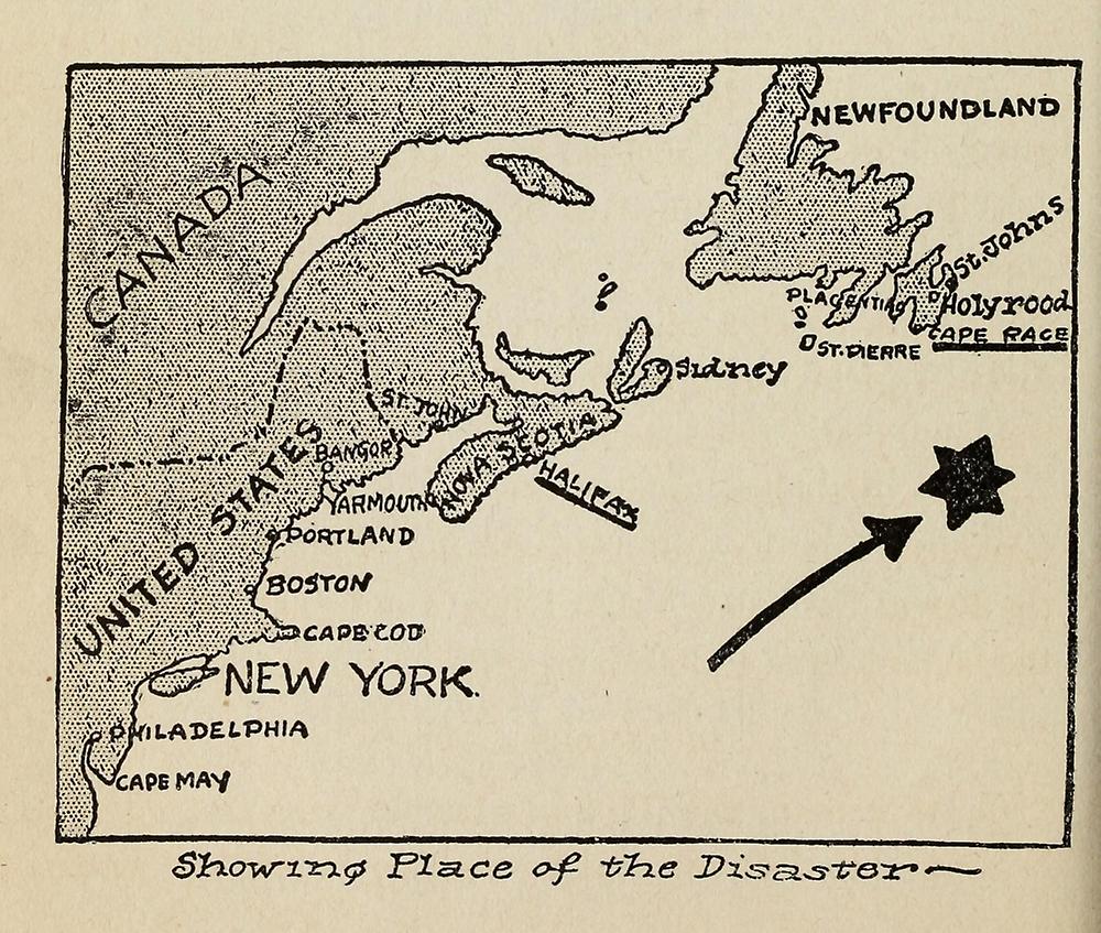 Map Wreck & Sinking of the Titanic 1912 Place of the Disaster Poster