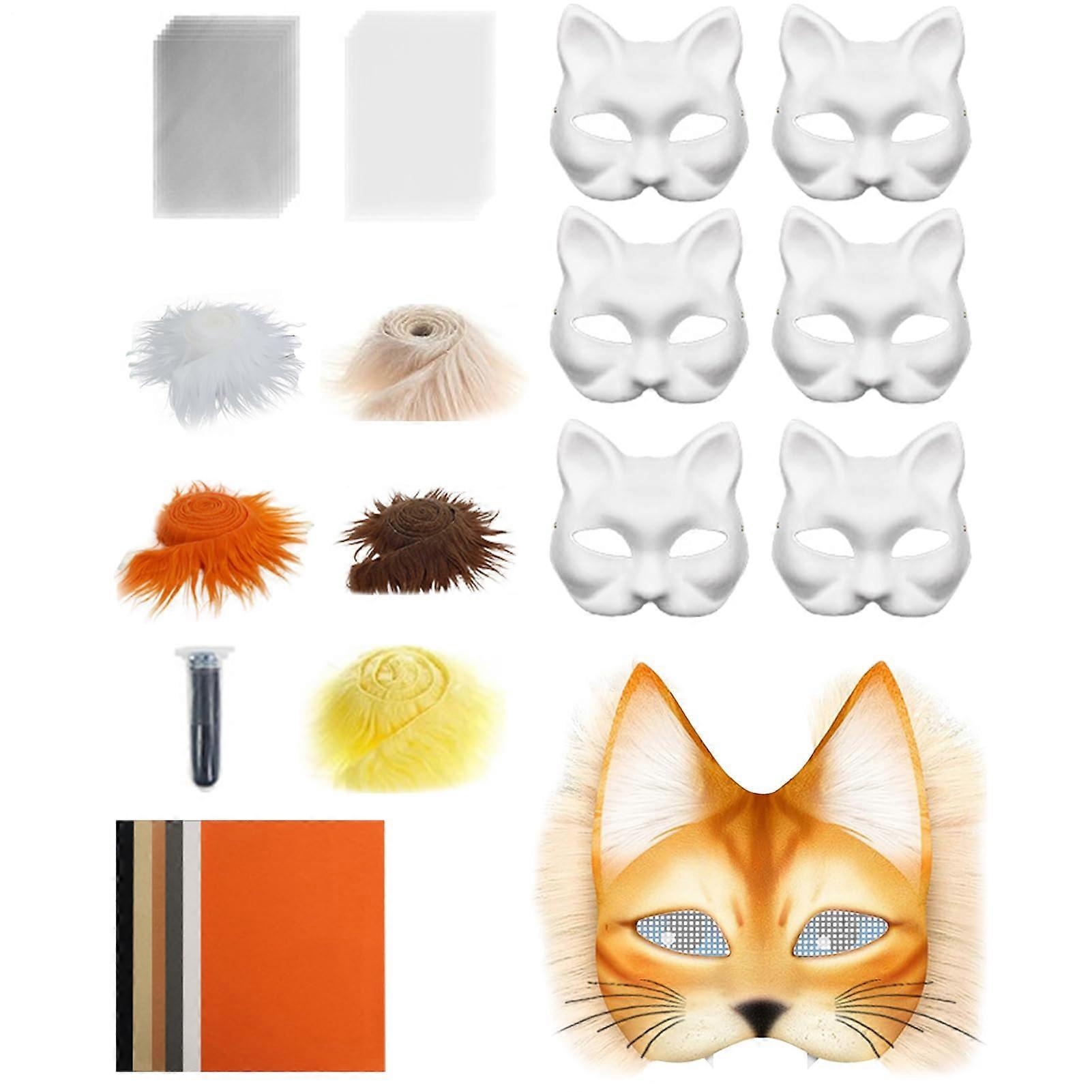 White Cat Mask DIY Mask Craft Kit Handicraft with Mesh and Felt Costume Accessory Set for Masquerade Cosplay Parties