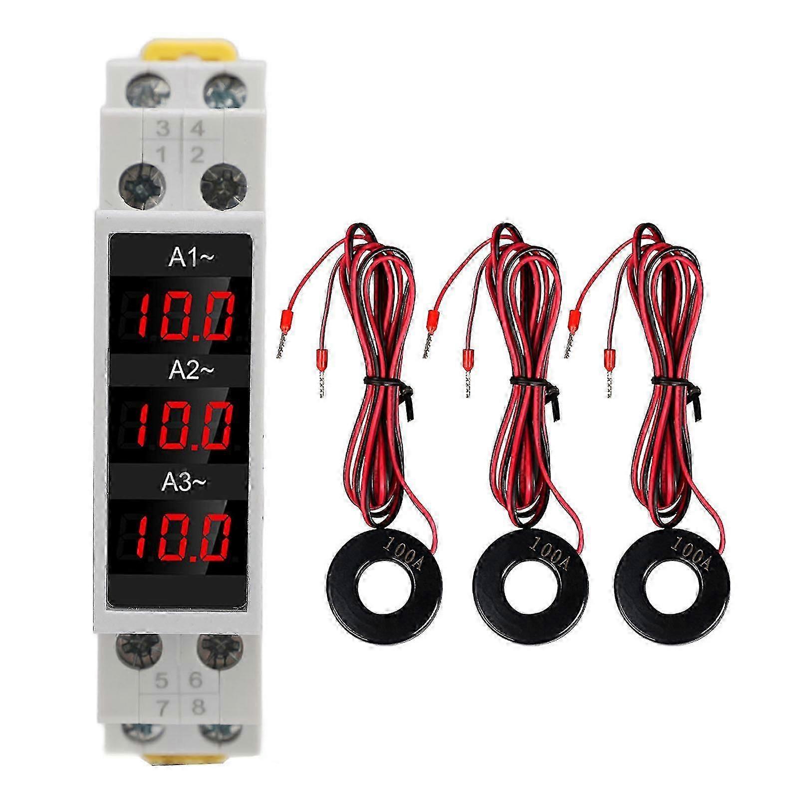 Amperometro ad alta precisione con display digitale a LED per guida DIN a 3 fasi con 3 sensori AC80500V 1100A