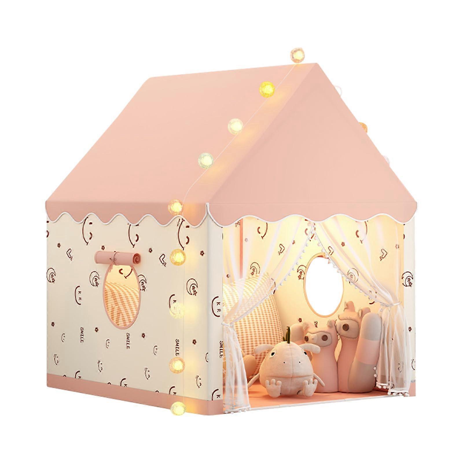 Children's Tent Indoor Outdoor Playhouse Castle with Mat, Balls, Lights, Clouds, and Butterflies for Toddlers in Pink