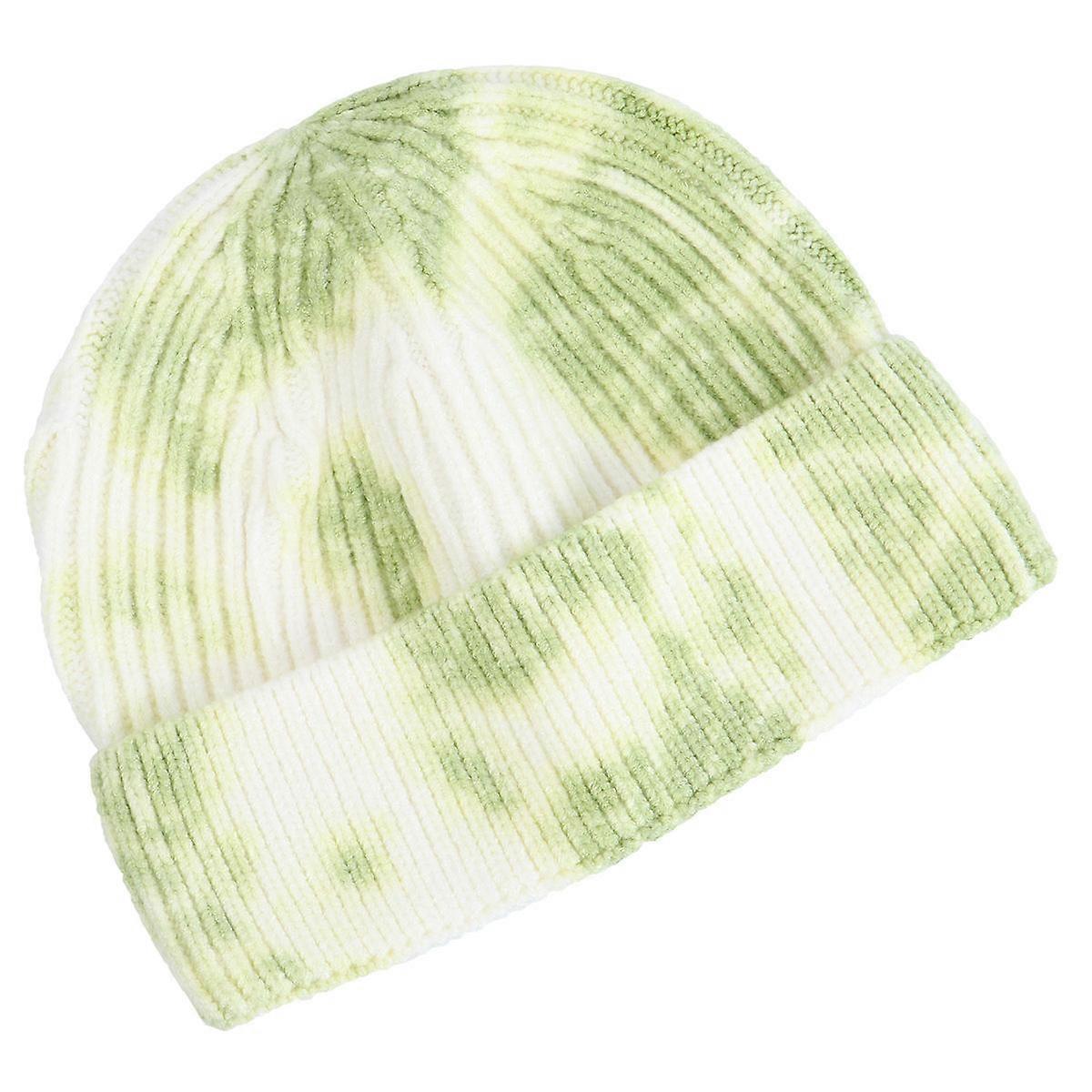 Tie Dye Knitted Hat For Adults Full Printed Knit Cap With Brim Ladies 1Pc