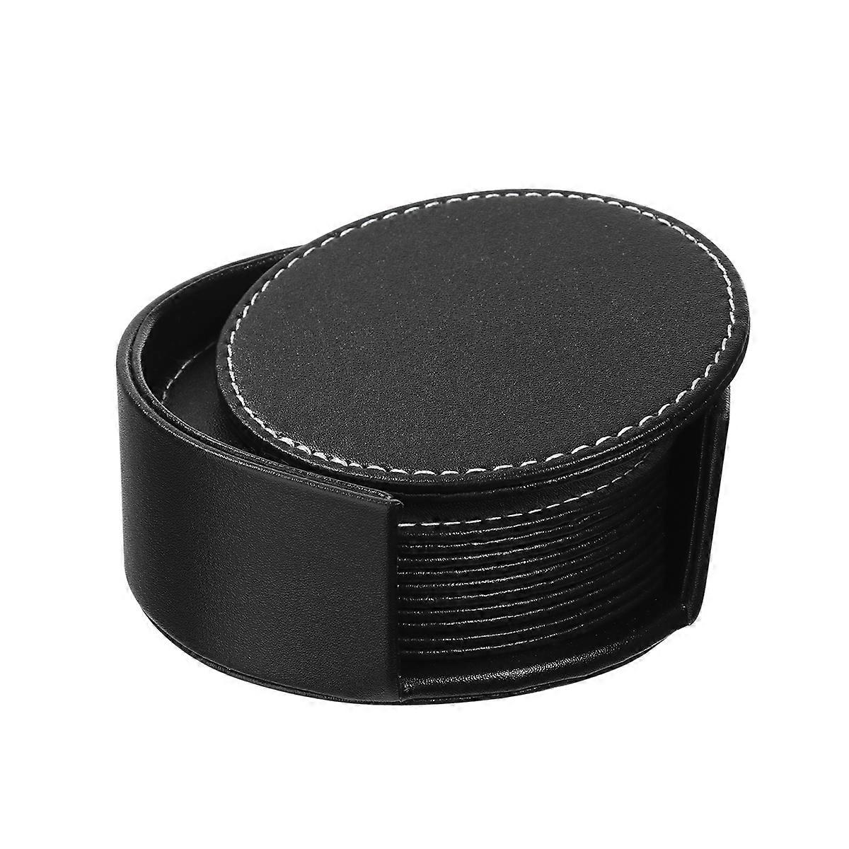 Coasters Ounona Coasters Pu Leather Cup Mat Table Mat for Drinks Black 6Pcs