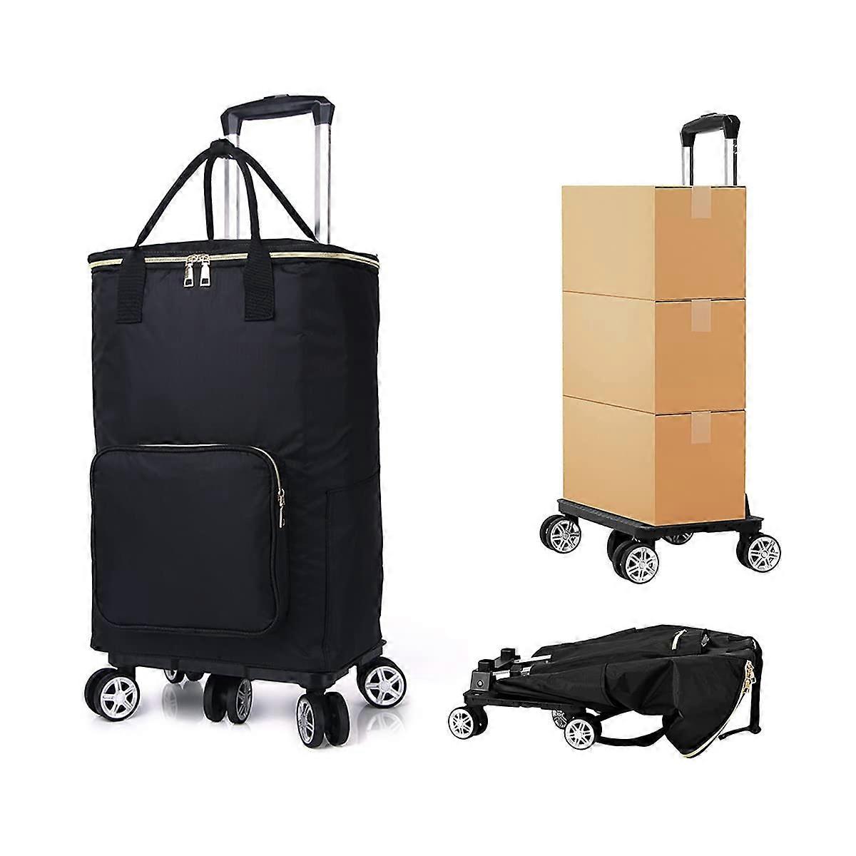 Foldable Shopping Trolley with 6 Wheels and 35L Removable Bag Metal Push Cart for Mobility and Shopping Black