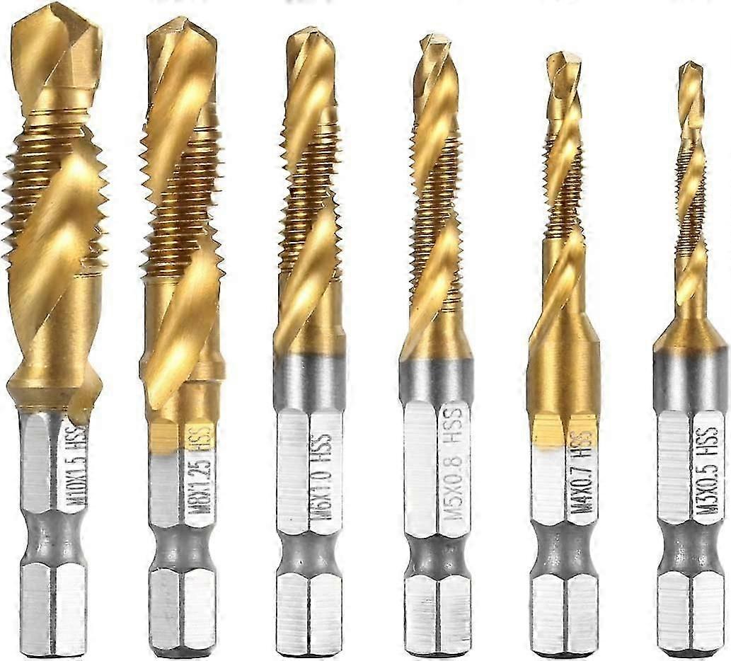 6 Pieces Combination Drill and Tap Bit Set HSS Hex Metric Deburr Countersink Bits Metric Drilling Set