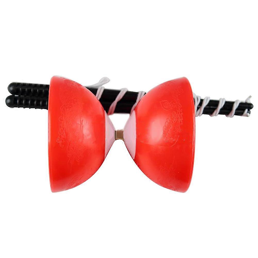 Plastic Soft Double Sound Bowl Diabolo Set Chinese Yoyo with Sticks String(Red)