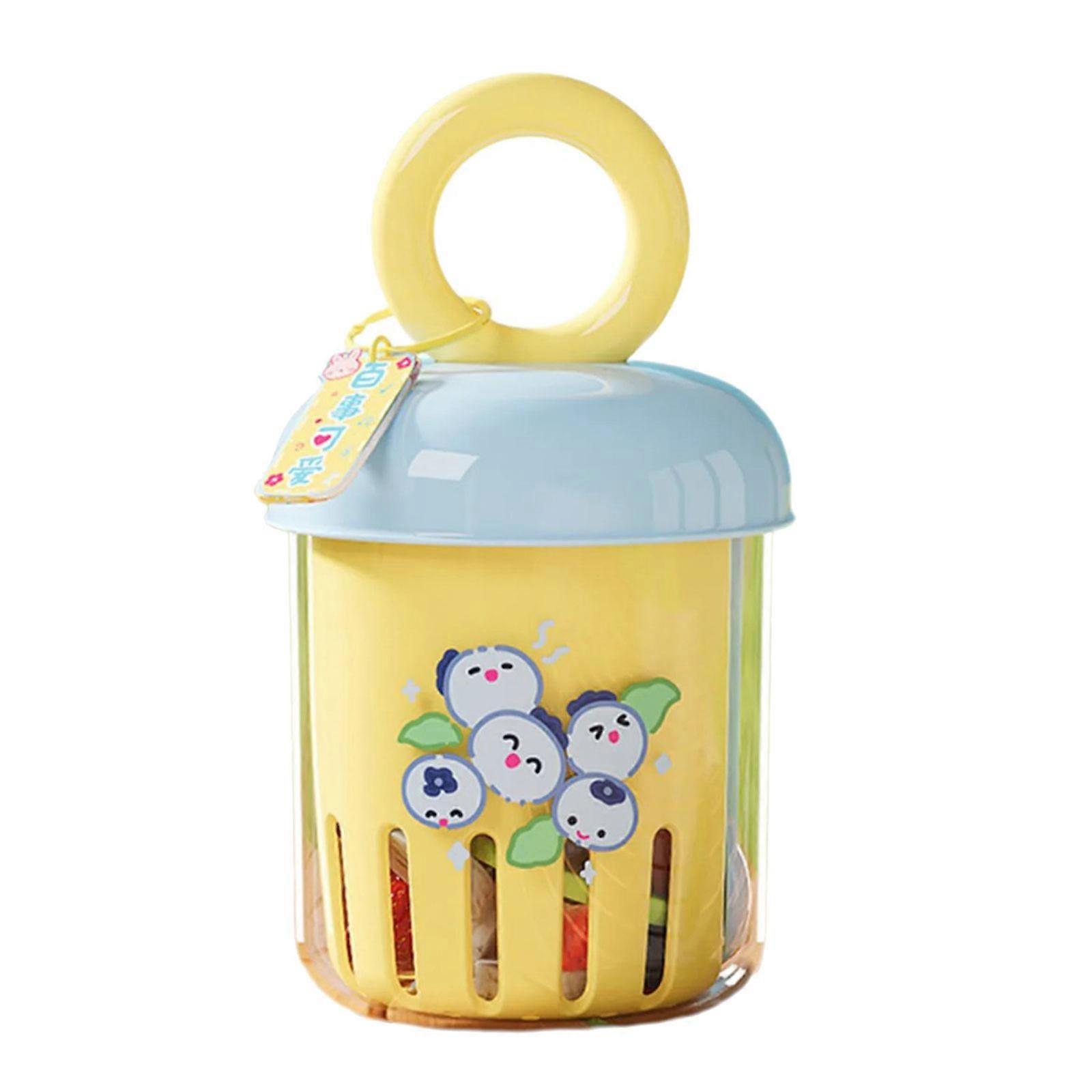 Effective Travel Fruit Container Detachable Strainer Basket Solid PP Leak proof Seal Includes Delicate Carry Fork Mango yellow