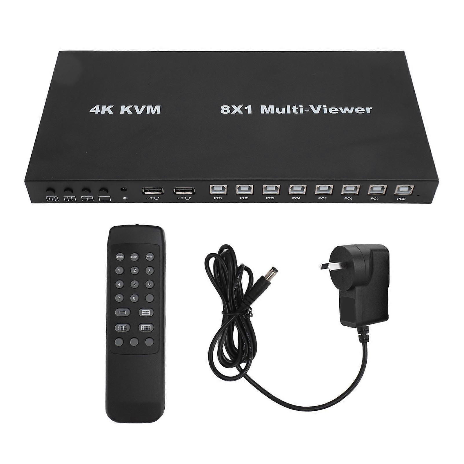 4K 30Hz HD Multimedia Interface Splitter: 8 in 1 KVM Switch, AU Plug, Easy Control
