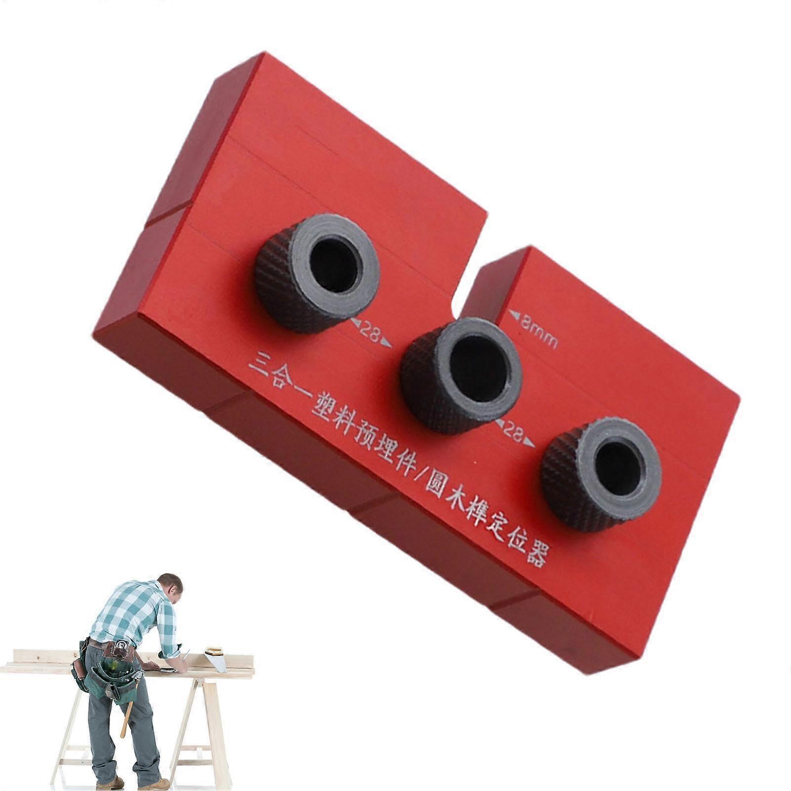 Dowel Jig Kit Adjustable Wood Panel Hole Locator Professional Centering Doweling Jig (Red)