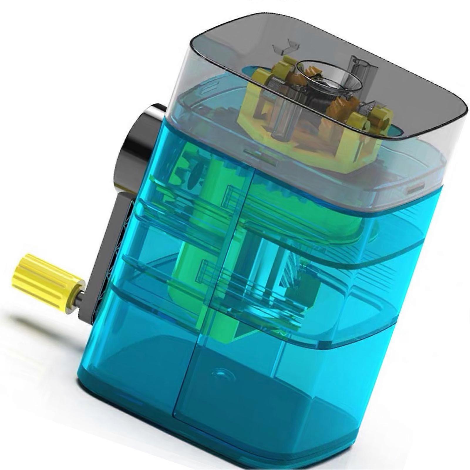 Manual Pencil Sharpener Automatic Pen Feeding Hand Cranking Clear Structure Plastic Metal Portable Pencil Sharpener Transparent Blue