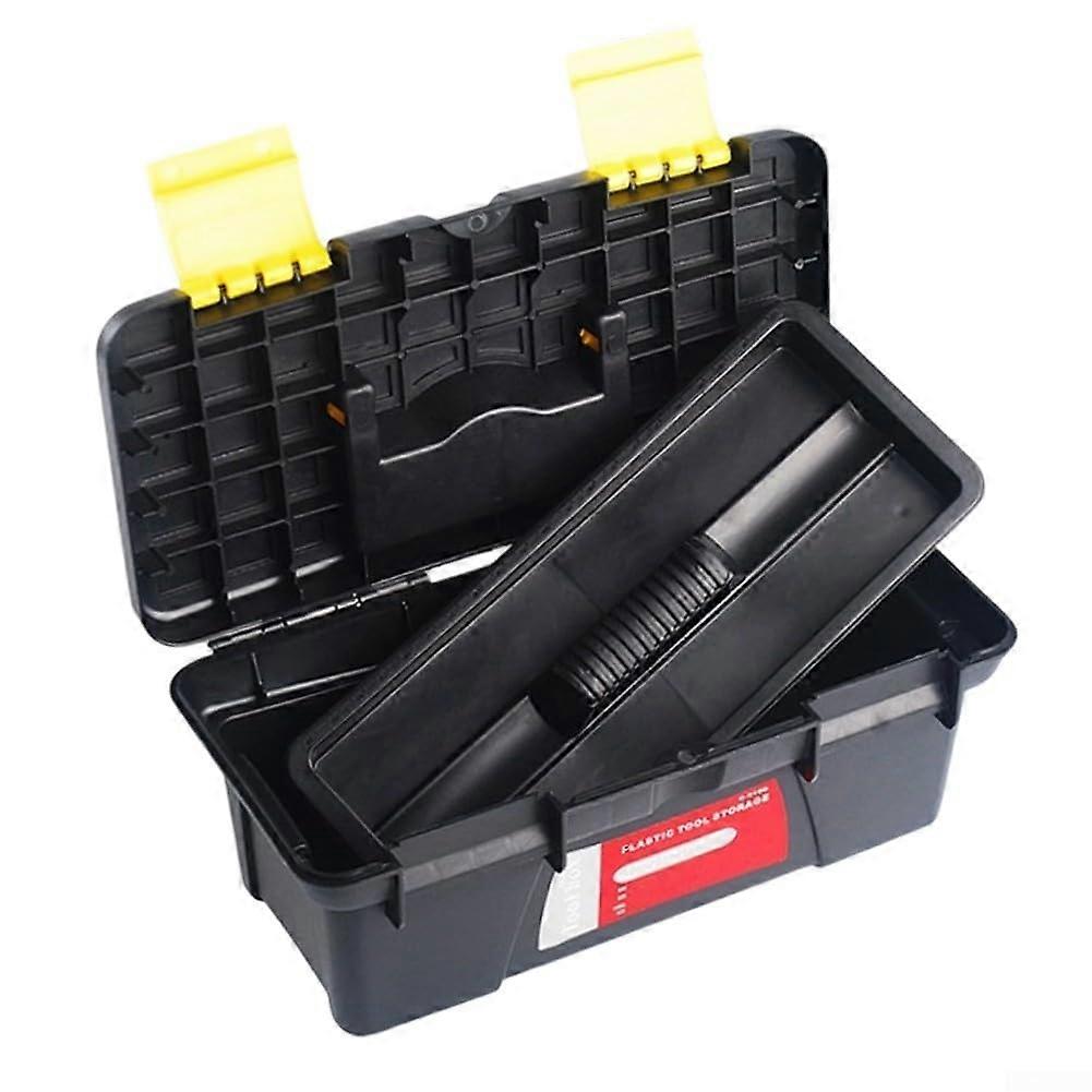 Portable tool case for electricians and carpenters, doublelayer plastic storage case for tools and accessories, 25.4 cm