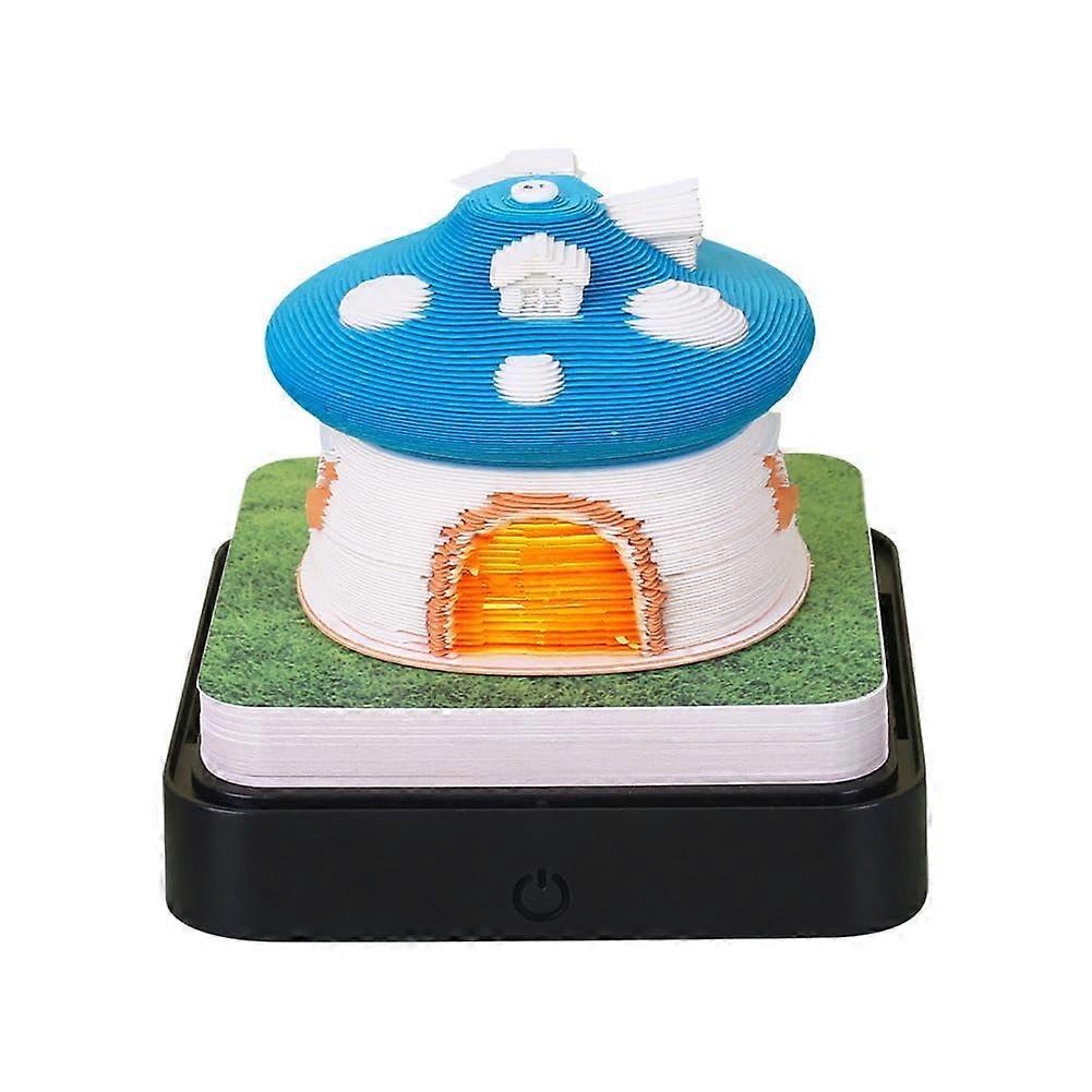 3D Notepad Calendar Cute Mushroom House Ornament Decoration Block Calendar Gift Birthday Desk Memo LED Office R8Y5 Blue