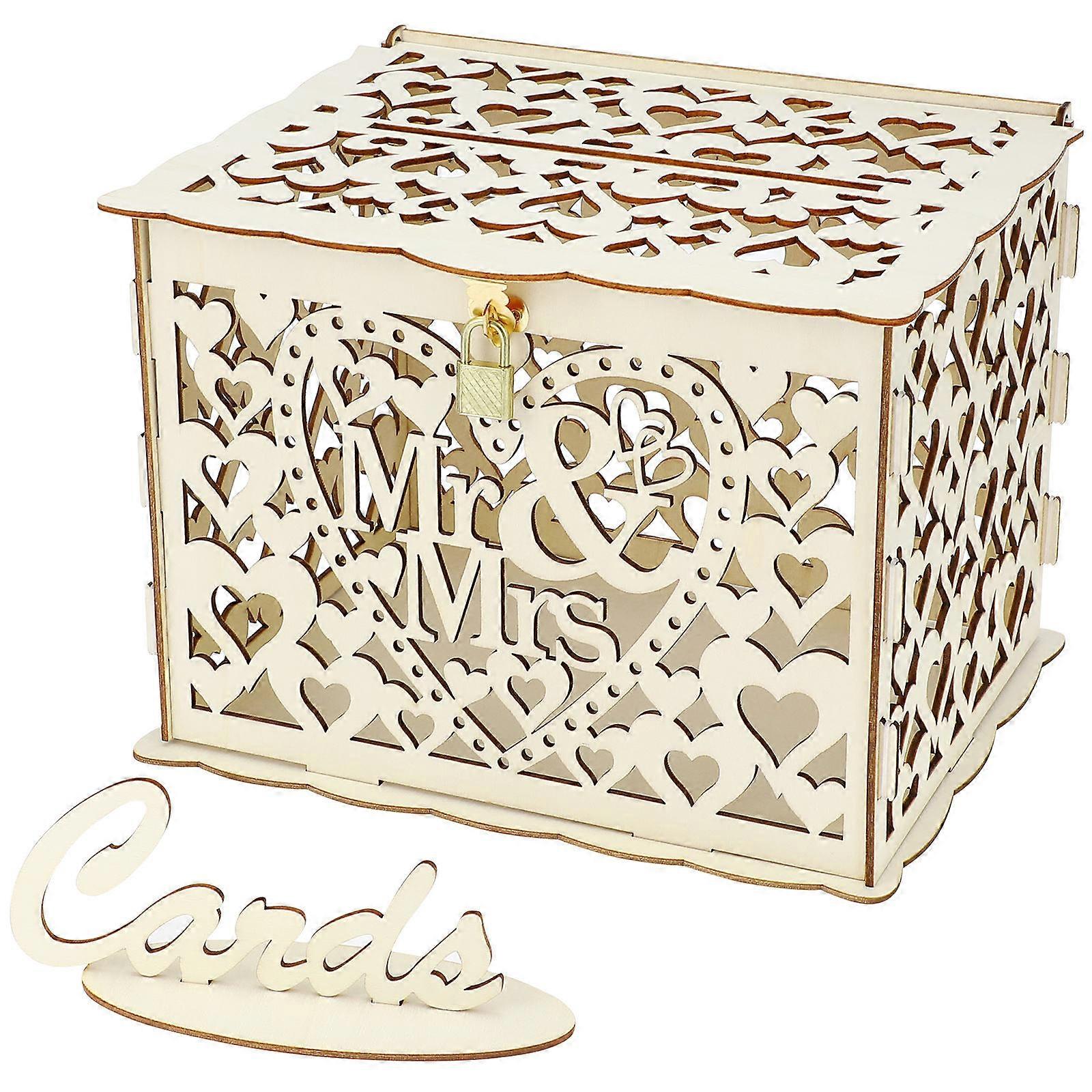 Wooden Wedding Card Box with for Storing Cards and Gifts 10.2x7.9x5.9 Inches