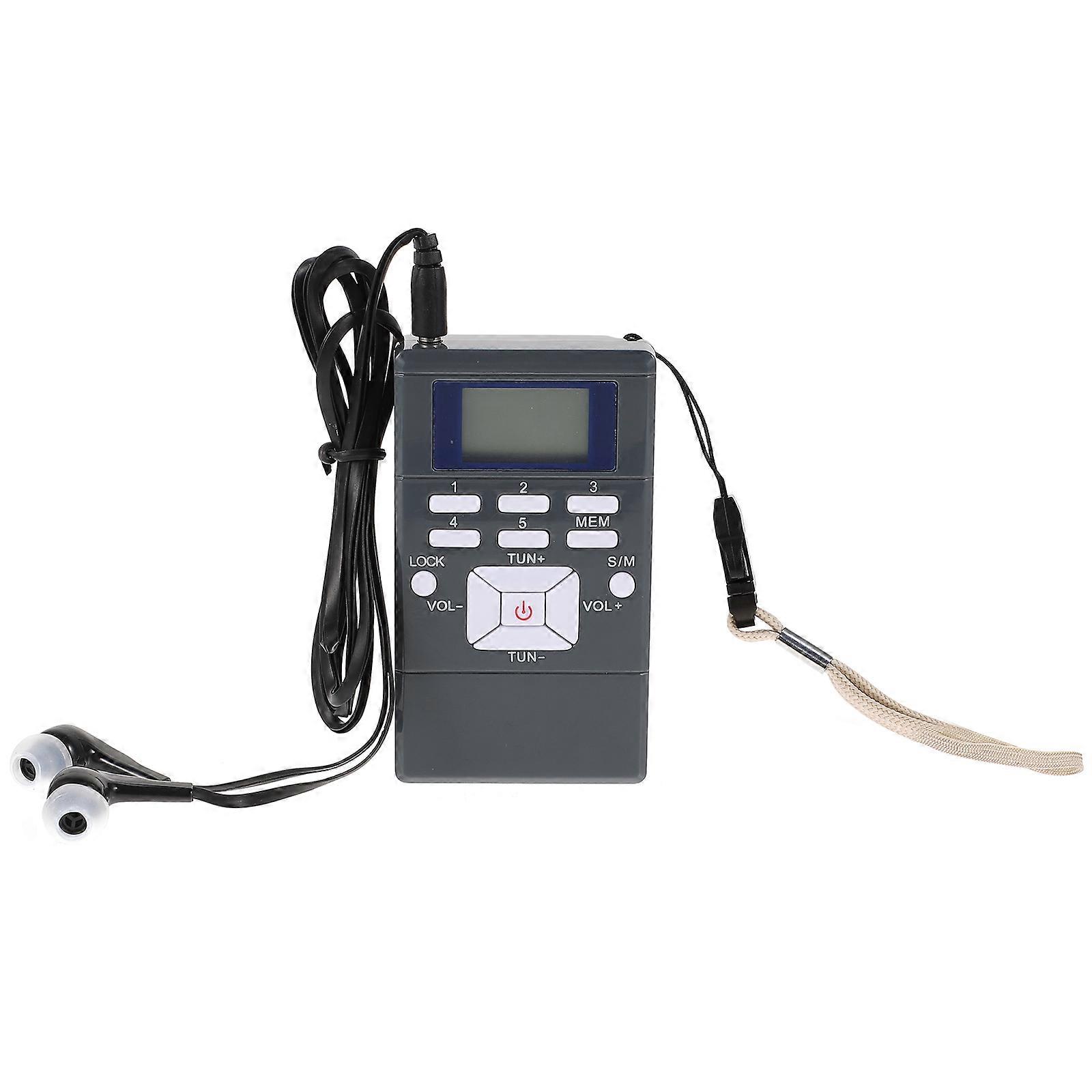ABS Portable Radio Digital Channel Single Band Mini Conference Radio Grey 9.3x5.3cm LCD Display Volume Adjustment 1Pack