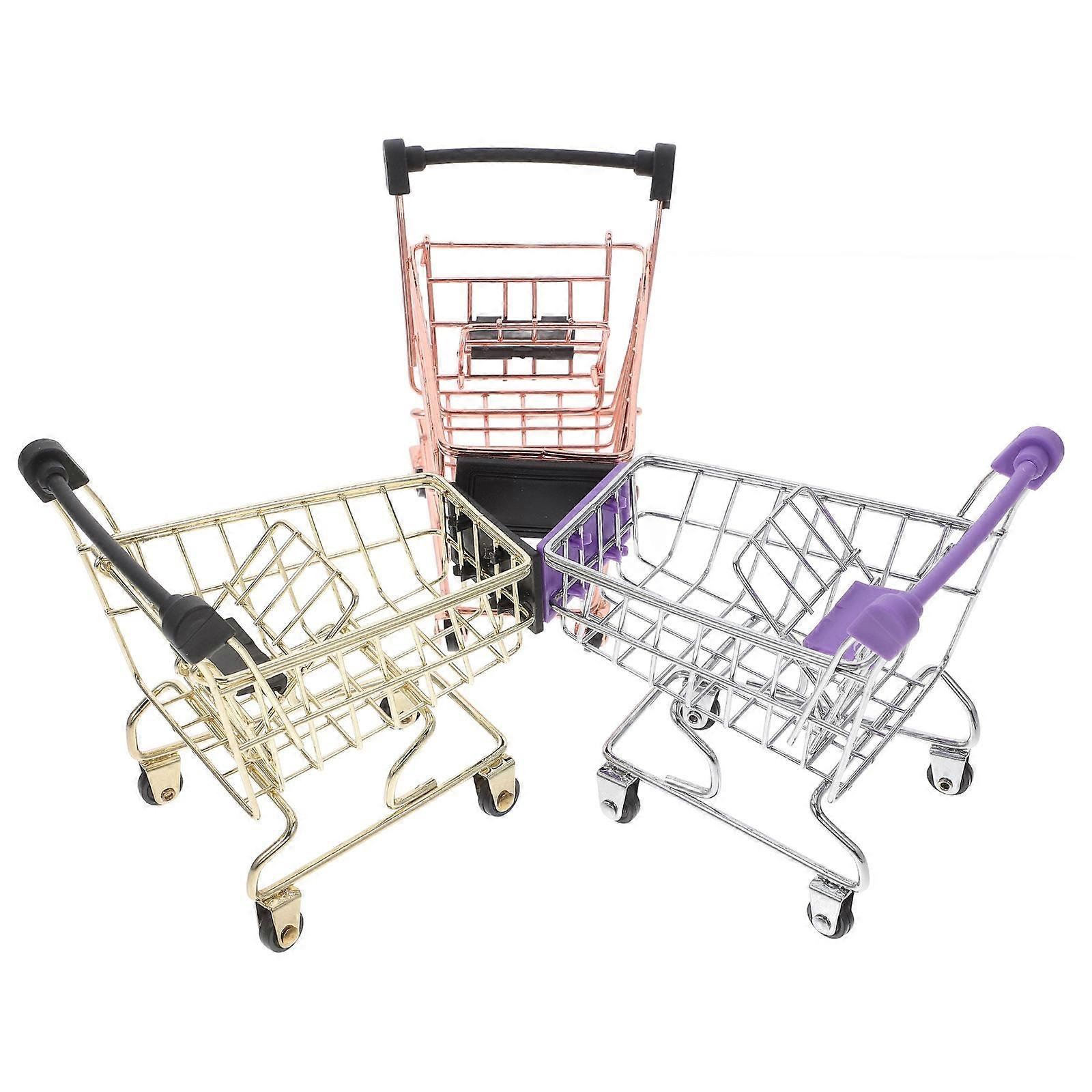 3pcs Mini Supermarket Shopping Carts Makeup Sponge Holder Desk Organizer Elegant Craftsmanship Practical Chic Decoration